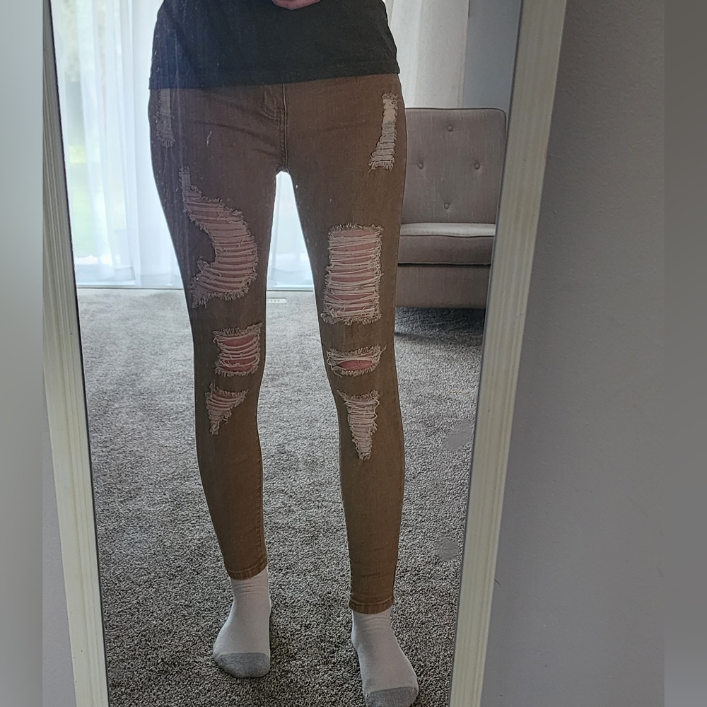 Khaki Distressed Skinny Jeans